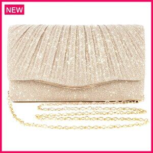 Evening Clutch with Detachable Chain, Polyester Satin, 8.26x4.7x2.5